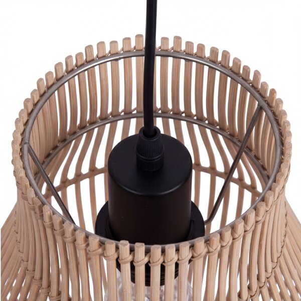 Hängelampe Boho Bambus Metall Schwarz E27 Ø30 cm rund