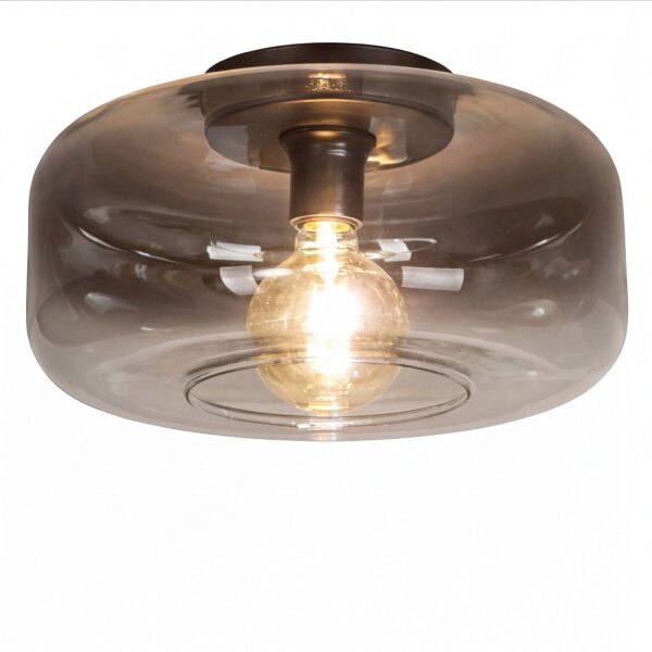 Petite lampe de plafonnier en verre fumé rond Ø 35 cm E27 anti-éblouissement