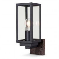 Wandlampe Außen Schwarz Holz Alu E27 IP44 H:32 cm