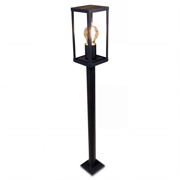 Wegeleuchte Schwarz Aluminium Holz E27 IP44 H:100 cm