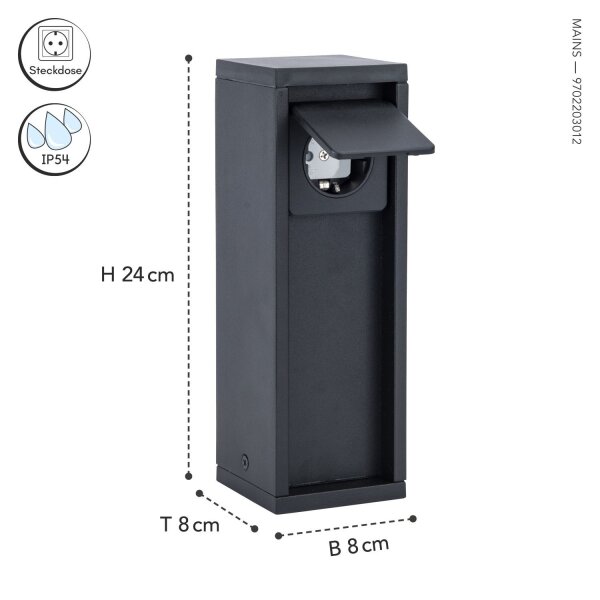 Steckdosensäule Schwarz 24 cm max 3500 W IP54 Aluminium