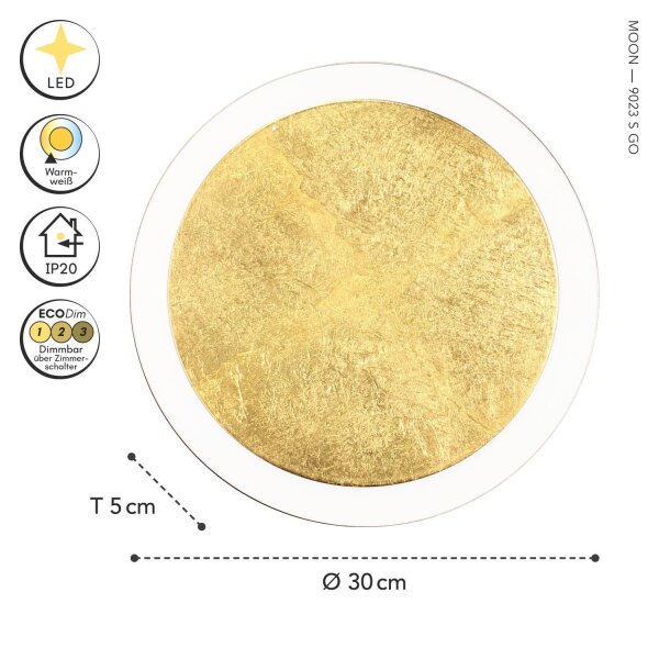 LED Deckenlampe Gold Ø30 cm 3500 K 3 Stufen dimmbar