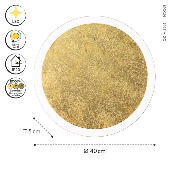 LED Deckenlampe Gold Ø40 cm 3500 K 3 Stufen dimmbar