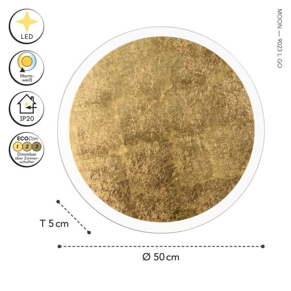 LED Deckenleuchte Gold Ø50 cm 3500 K 3 Stufen dimmbar