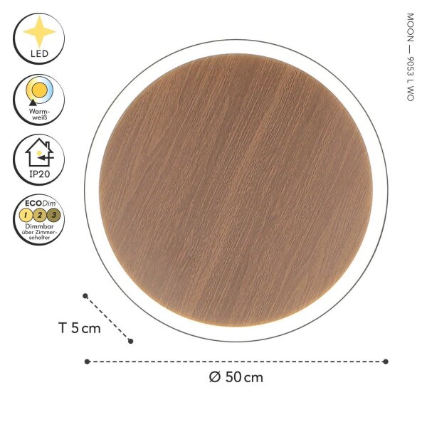 Applique LED Bois Noir ronde Ø50 cm 3500 K dimmable