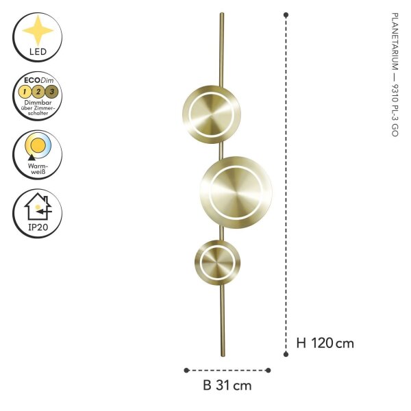 LED Wandleuchte indirekt dimmbar Gold 120 cm 18W 3000K