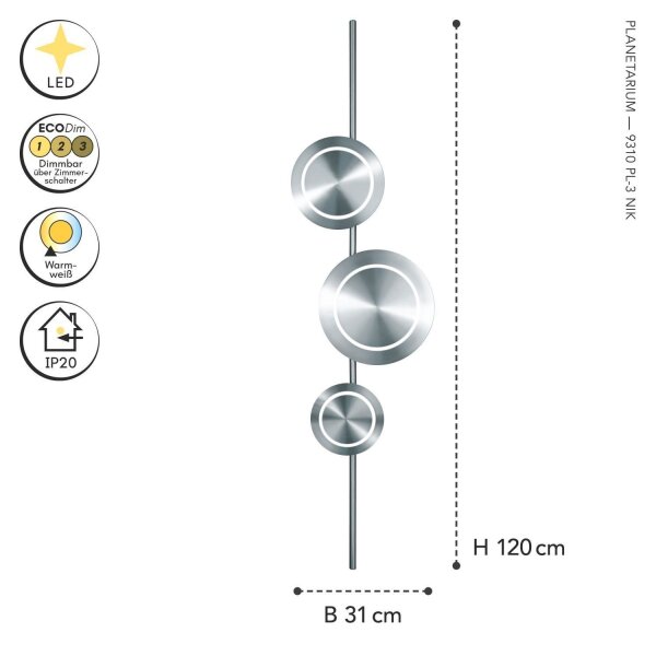 Applique LED argent H:120 cm 1008 lm 3000 K dimmable