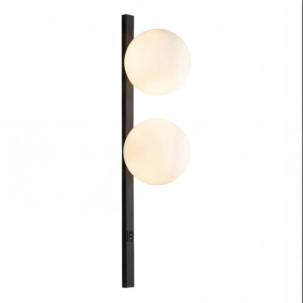 Applique Noir Blanc Boule de verre E14 H:60 cm 2 flammes
