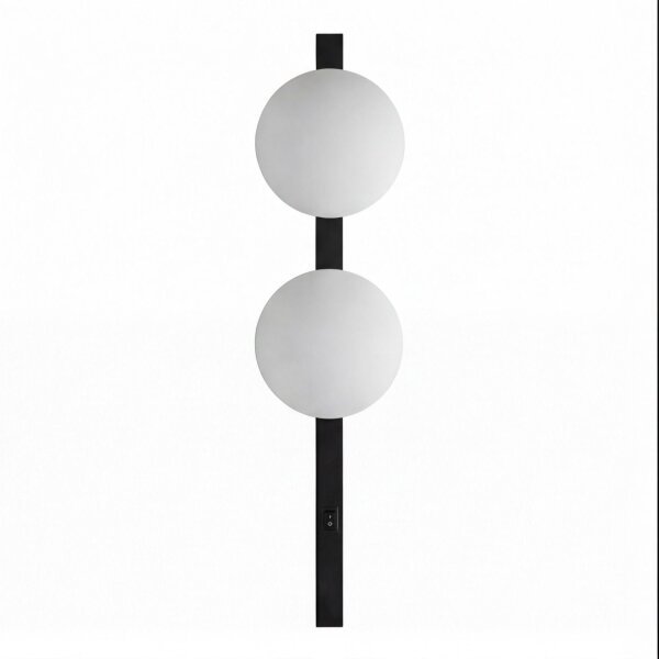 Applique Noir Blanc Boule de verre E14 H:60 cm 2 flammes