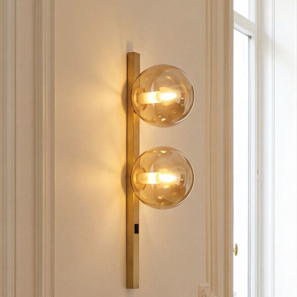 Lampe murale or ambre Boule de verre E14 H:60 cm 2-flmg