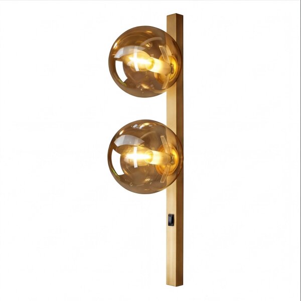 Lampe murale or ambre Boule de verre E14 H:60 cm 2-flmg