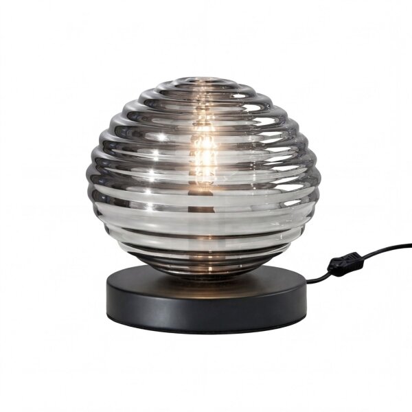 Tischlampe Rauchglas Metall Schwarz E27 16,5 cm Ø18 cm