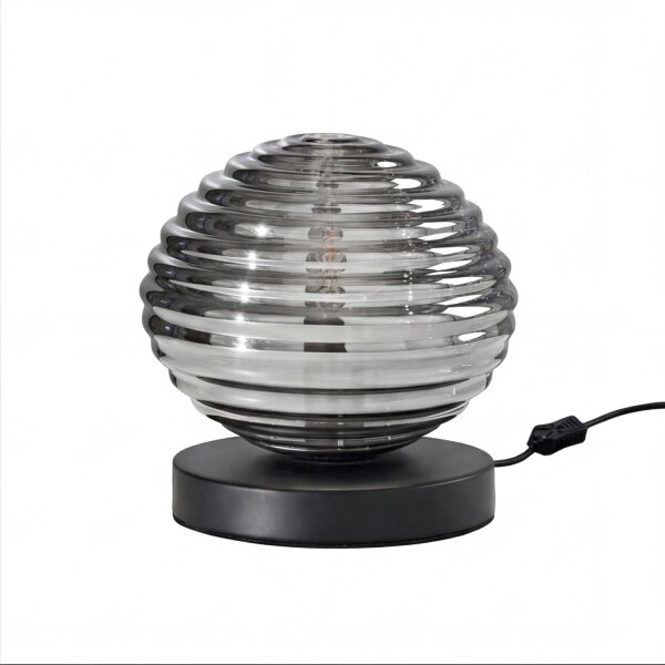 Tischlampe Rauchglas Metall Schwarz E27 16,5 cm Ø18 cm