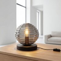 Tischlampe Rauchglas Metall Schwarz E27 16,5 cm...