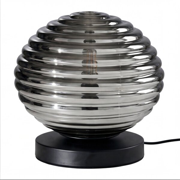 Tischleuchte Rauchglas Metall Schwarz E27 28 cm Ø32 cm