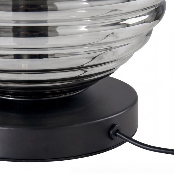 Tischleuchte Rauchglas Metall Schwarz E27 28 cm Ø32 cm