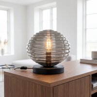 Tischleuchte Rauchglas Metall Schwarz E27 28 cm...