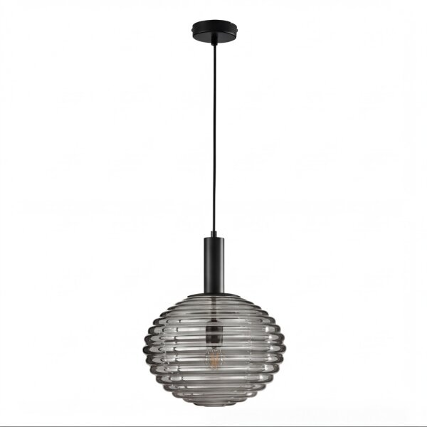 Hängelampe Glas Rauchgrau Metall Ø32 cm E27 Schwarz