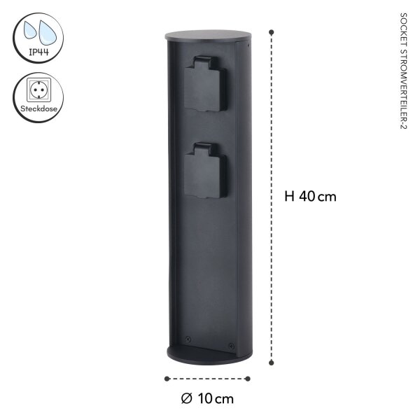 Außensteckdose Garten Aluminium IP44 2 fach 3500W 40cm