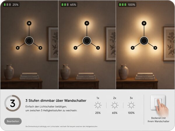 LED Wandlampe indirekt dimmbar Schwarz 53 cm 18W 3000K