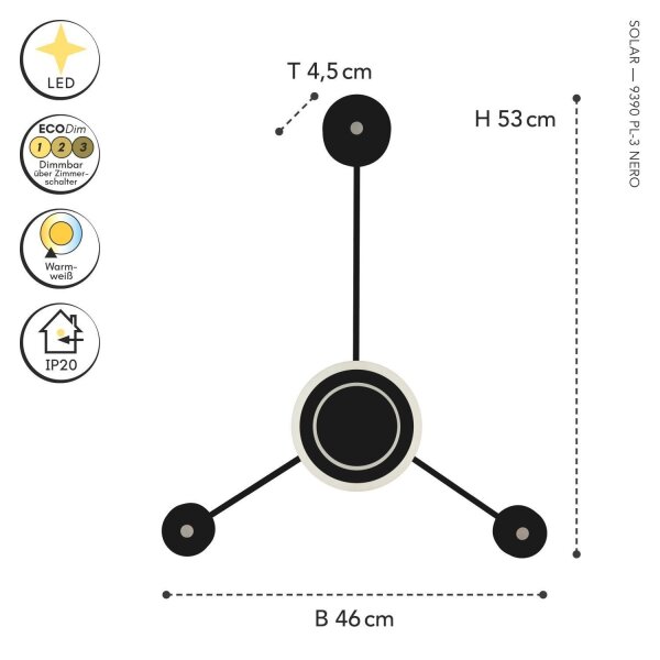 LED Wandlampe indirekt dimmbar Schwarz 53 cm 18W 3000K
