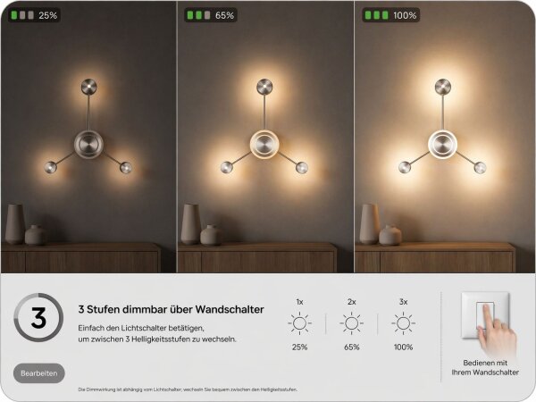 LED Wandlampe indirekt dimmbar in Nickel H:53 cm 3000K