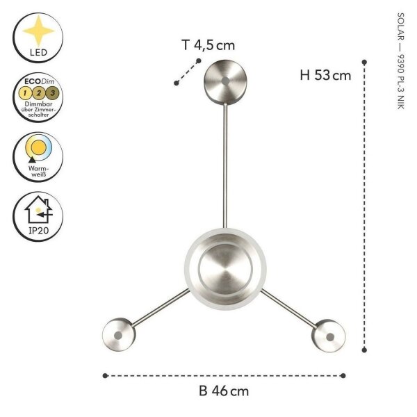 LED Wandlampe indirekt dimmbar in Nickel H:53 cm 3000K