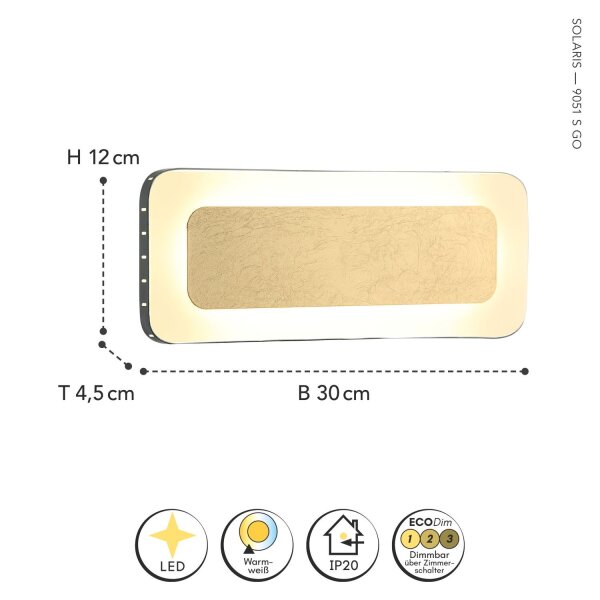 Applique LED aluminium or noir 3000 K L:30 cm