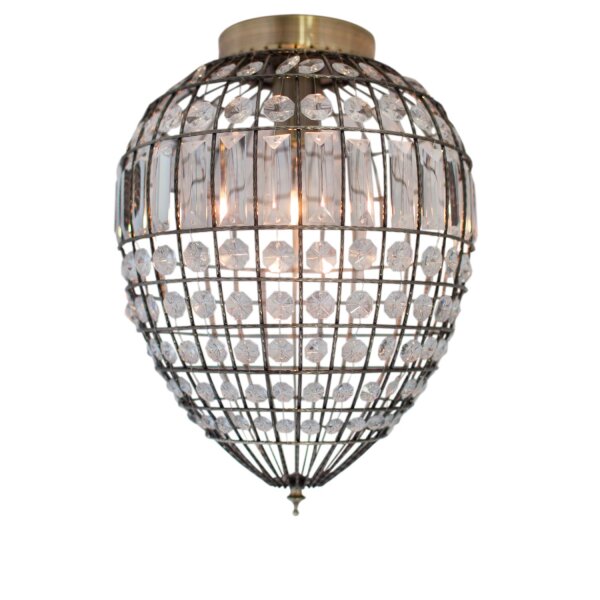 Lampe de plafonnier cristal métal L : 30 cm en laiton antique E27