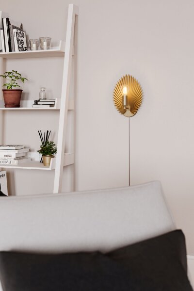 Wandleuchte Metall E27 H: 30 cm mit Schalter in Gold