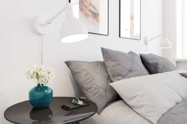 Wandleuchte mit Kabel Schalter verstellbar Weiß Gelenkarm