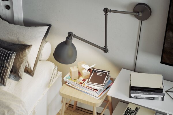 Leselampe Wand mit Stecker Metall Gelenkarm Grau