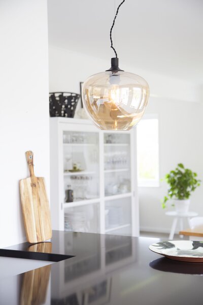 Pendelleuchte Rauchglas 28 cm breit E27 in Bernstein