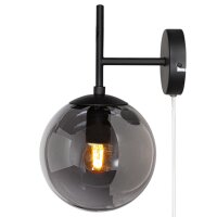 Wandleuchte mit Stecker E27 Metall Rauchglas Kugelschirm