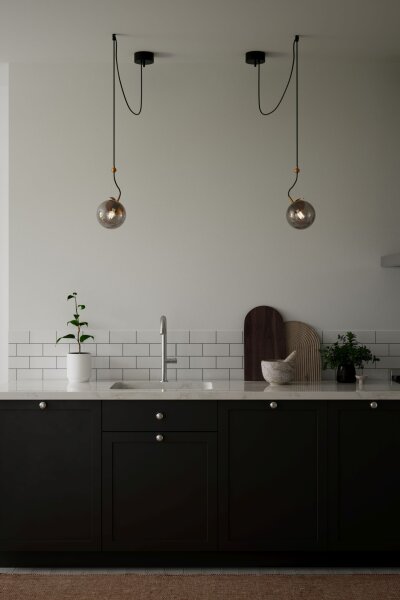 Hängeleuchte Kugelschirm Rauchglas H: max. 150 cm E27