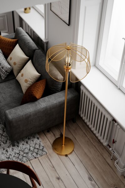 Stehlampe Metall 160 cm in Gold matt E27 Modern Design