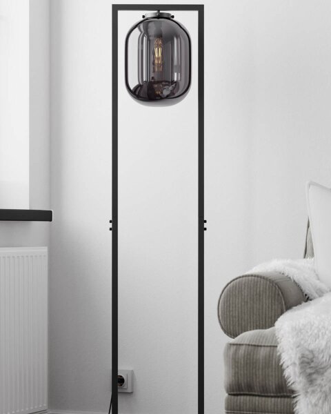 Lampadaire verre fumé métal pierre 150 cm design rétro E27