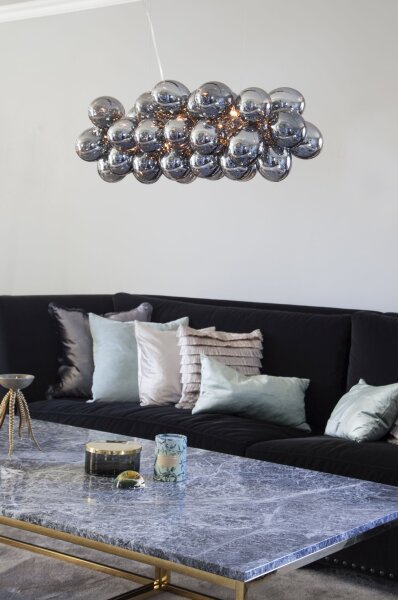 Pendelleuchte Metall Rauchglas L: 80 cm H: max. 120 cm 8x G9