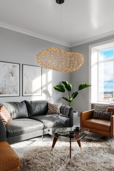 LED Hängelampe Modern 115 cm lang Draht Schirm in Gold
