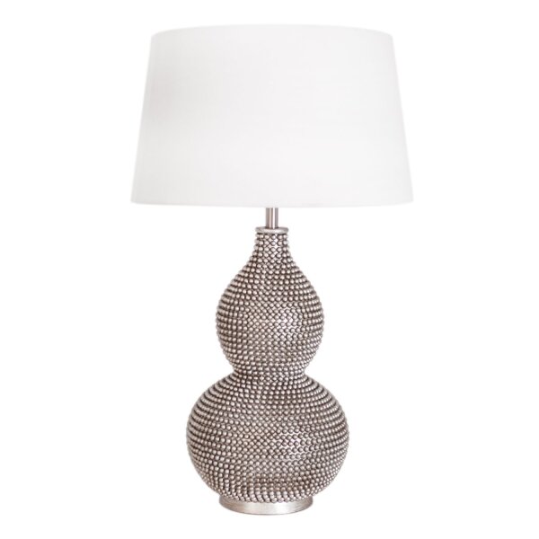 Nachttischleuchte Stoff Metall E27 56,5 cm in Silber Weiß