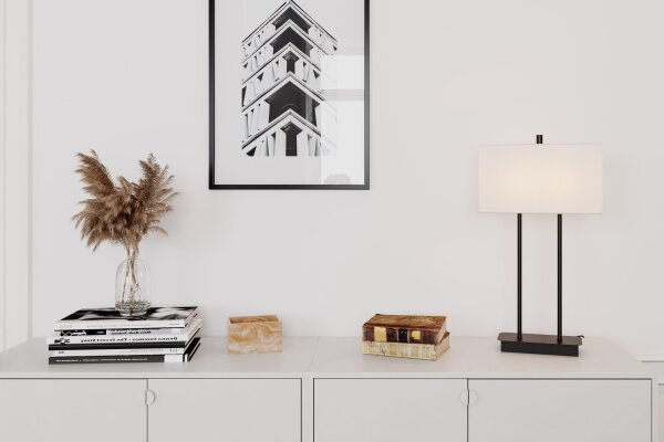 Lampe de table E27 56 cm Noir Blanc Carré Tissu Métal