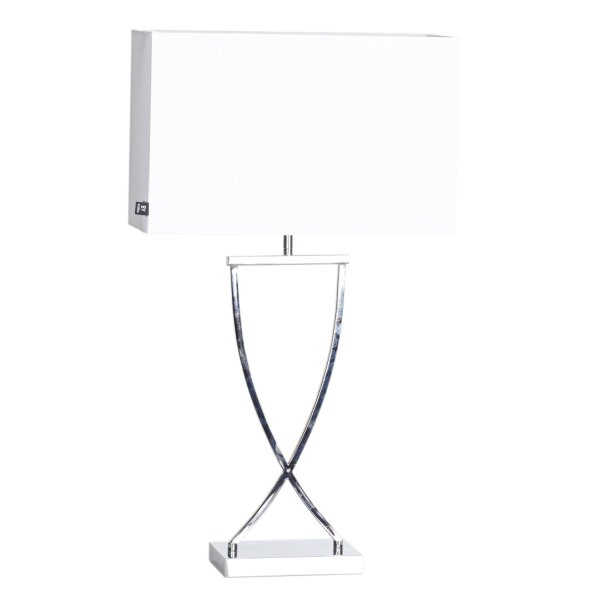 Tischlampe Chrom Weiß Metall Stoff E27 69 cm hoch