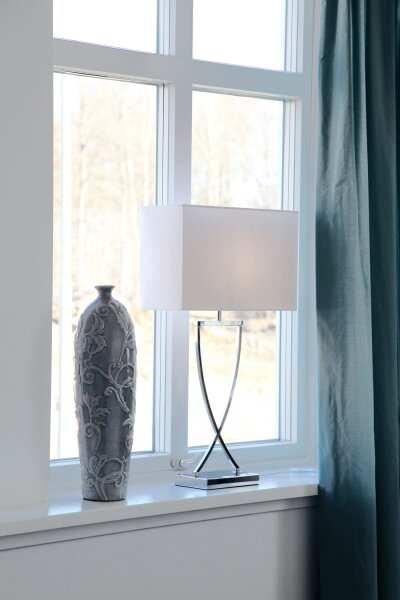 Tischlampe Chrom Weiß Metall Stoff E27 69 cm hoch
