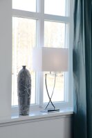Tischlampe Chrom Weiß Metall Stoff E27 69 cm hoch