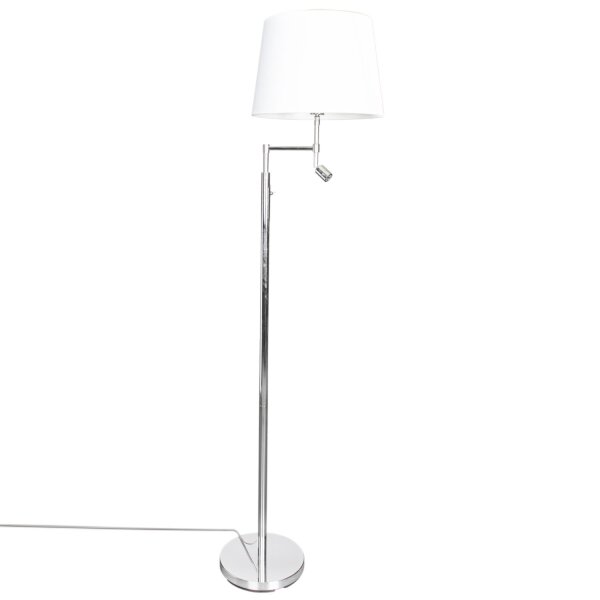 Stehleuchte mit Lesearm 157cm Chrom Weiß E27 LED Stoff Metall