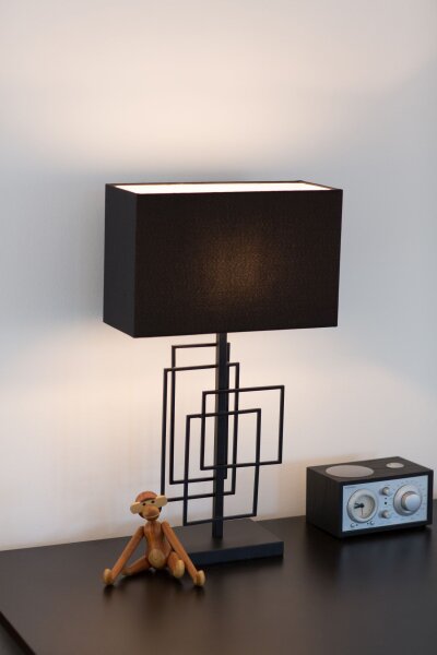 Tischlampe Schwarz Metall Stoff 52 cm E27 Modern