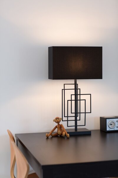 Tischlampe Schwarz Metall Stoff 52 cm E27 Modern