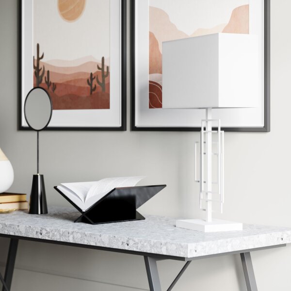 Beistelllampe Weiß 52 cm Stoff Metall E27 Kabelschalter