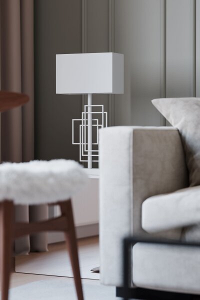 Lampe de chevet tissu métal E27 hauteur 69 cm blanc moderne