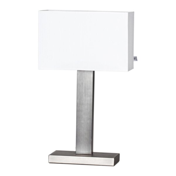Lampe de table tissu métal E27 47 cm en argent mat blanc